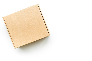 Delivery concept. Cardboard box on white background top view mockup