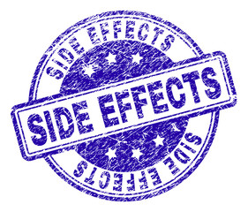 SIDE EFFECTS stamp seal watermark with grunge texture. Designed with rounded rectangles and circles. Blue vector rubber print of SIDE EFFECTS text with unclean texture.