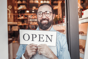 Entrepreneur opening his own brand new cafe