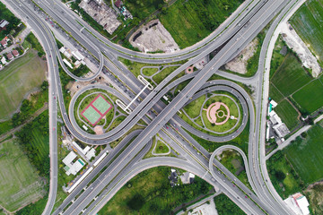 Transport junction traffic green city road aerial view