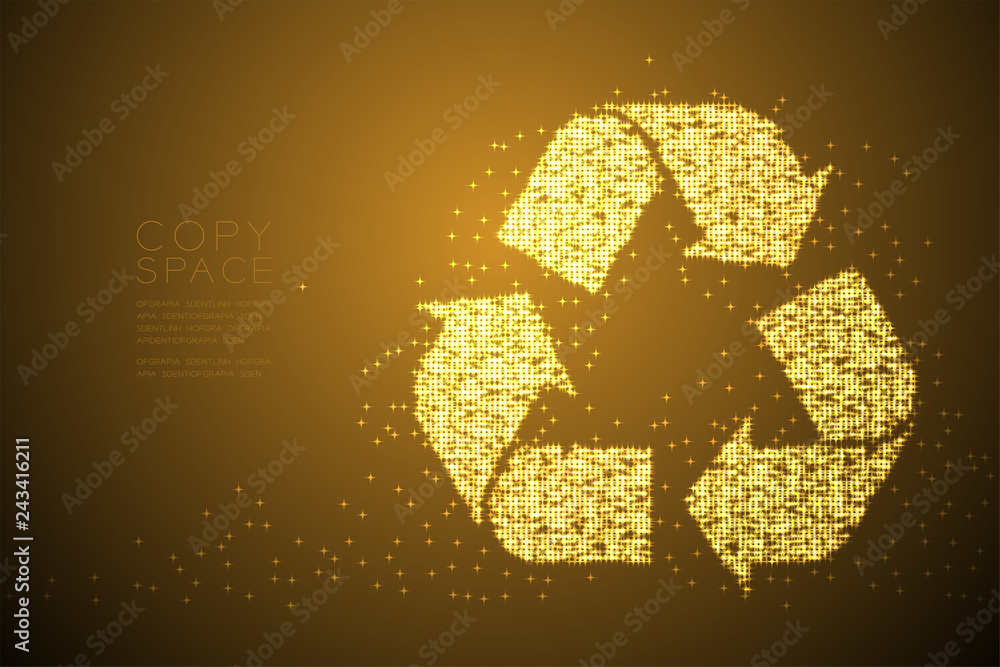 Aufkleber abstract shiny bokeh star pattern recycle sign, environment conservation concept design gold color i