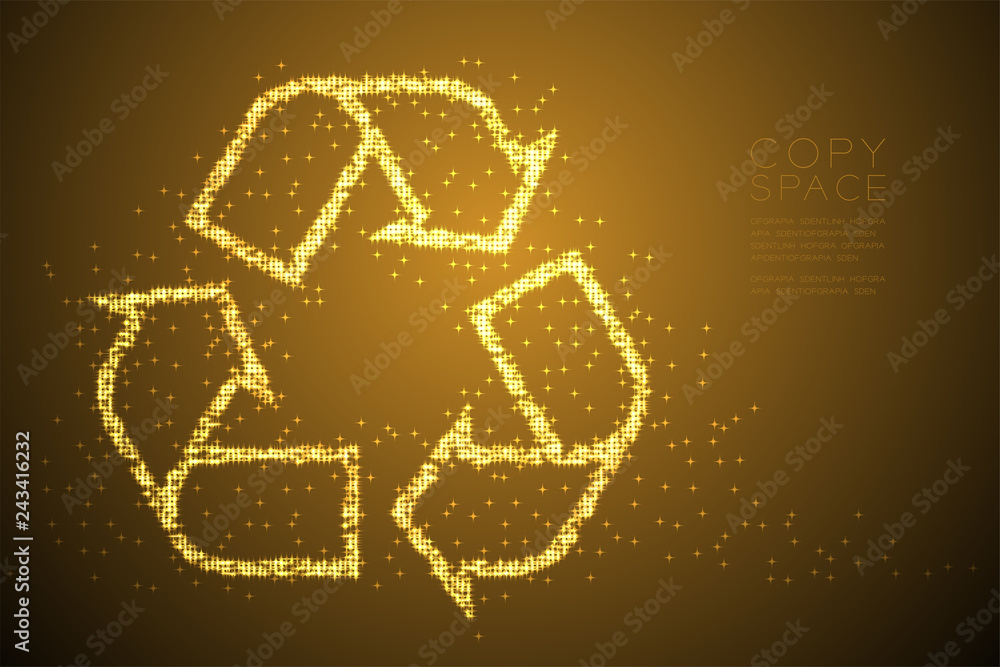 Poster abstract shiny bokeh star pattern recycle sign, environment conservation concept design gold color i