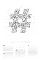 Abstract Geometric Low polygon square box pixel and Triangle pattern Hashtag sign, social network connect concept design black color illustration on white background with copy space, vector eps 10