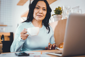 Tired woman working remotely
