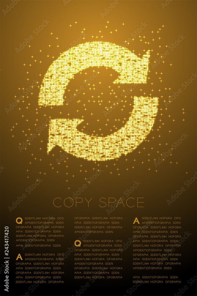 Poster abstract shiny bokeh star pattern sync sign icon, data technology concept design gold color illustra