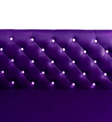 shameless beautiful leather sofa, isolated background of white buttoned on luxury colorful purple leather pattern, Vip luxury bright violet leather with buttons, vintage leather cushion purple color