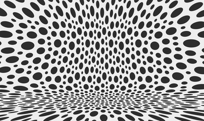 Black and white pattern. Abstract background with circles. Chaotic particles in empty space. Dynamic vector illustartion.