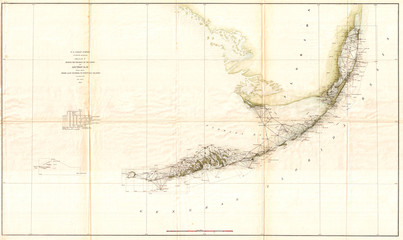 Old  Triangulation Map of the Florida Keys, 1859, U.S. Coast Survey