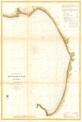 Old Map Monterey Bay, California 1857, U.S. Coast Survey Map