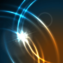 Shiny glowing abstract blue orange sci-fi background