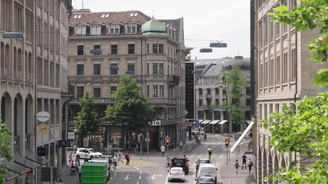 Cityscape of the picturesque lanes of the central Altstadt (Old Town) in Zurich, Switzerland