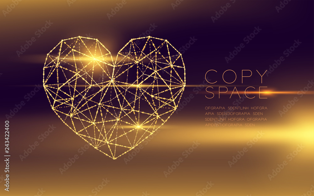 Aufkleber heart icon wireframe polygon futuristic bokeh light frame structure and lens flare, valentine's day 