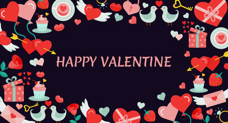Valentines day background with icon set.