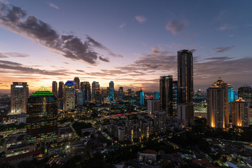 Fototapeta premium Sunset over Jakarta financial district