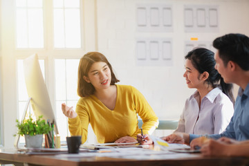 Startup teamwork diversity and Inclusion concept : Business Team Coworker working planning with...