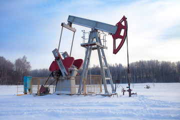 oil pumps in the winter. Winter landscape.