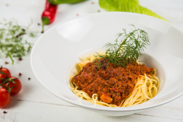 Italian pasta bolognese.