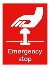 The hand  is pushing emergency stop sign  on red isolate background