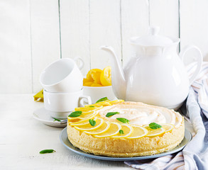 Tart with lemon curd  and meringue. Lemon  pie. American cuisine. Dessert.