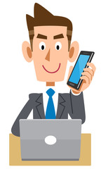 ビジネスマン　電話　パソコン
