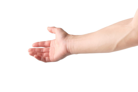 Hands extended to the front showing help isolated on white. Clipping path.