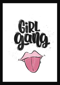 Vector hand drawn illustration. Lettering phrases Girl gang. Idea for poster, postcard.