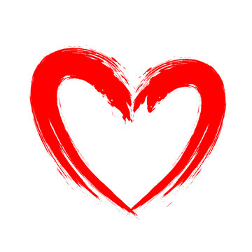 Red heart shape. Design for love symbols. Brush style. vector Illustration isolated on white background.