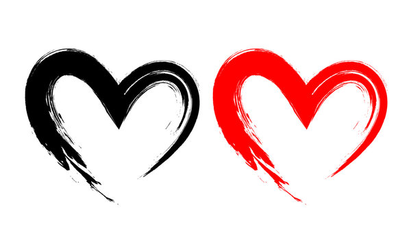 Black and red heart shape. Design for love symbols. Brush style. vector Illustration isolated on white background.