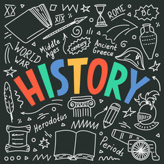 History doodles with lettering.  - obrazy, fototapety, plakaty