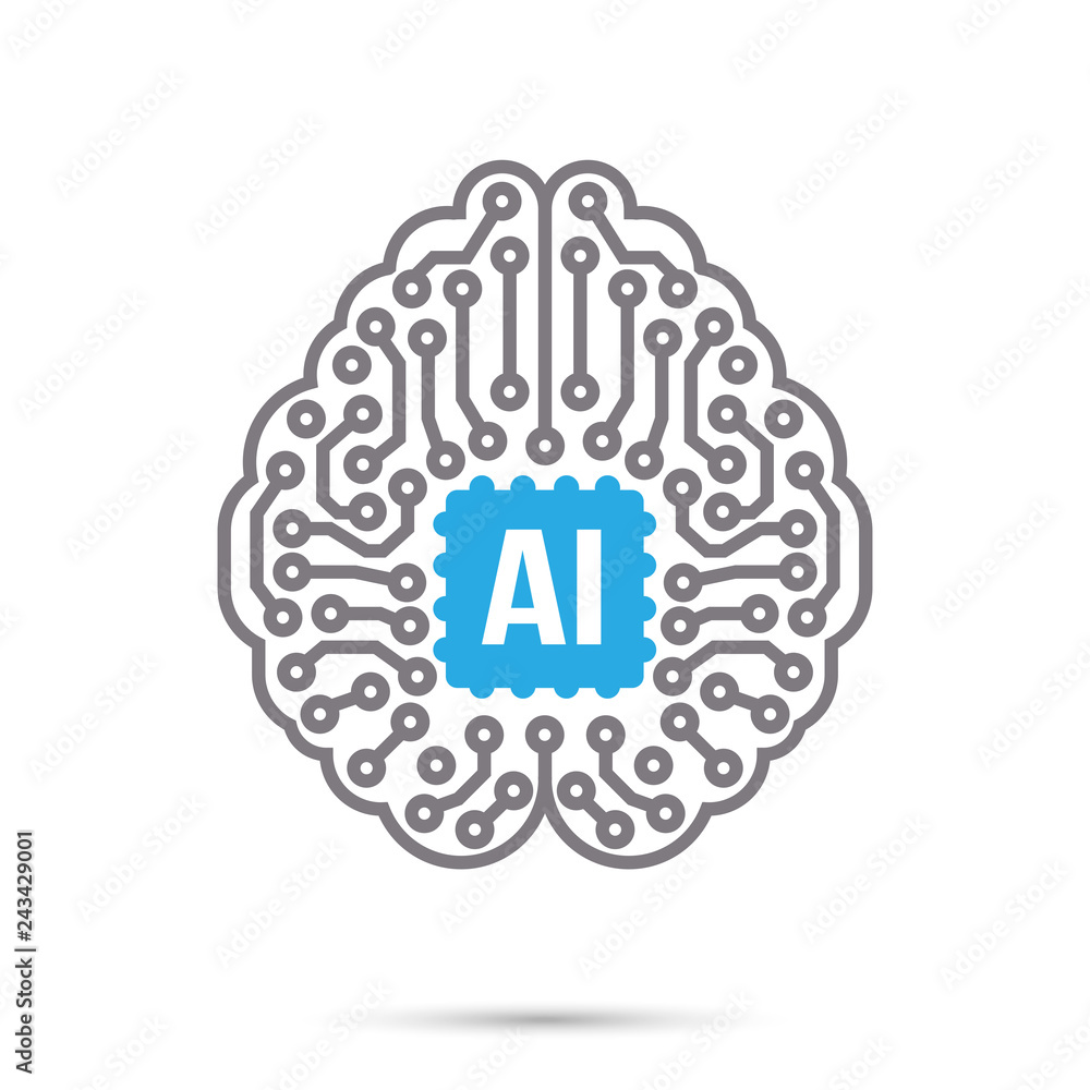 Poster ai artificial intelligence technology circuit brain symbol icon
