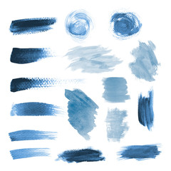 Blue grunge brushstroke design vector set