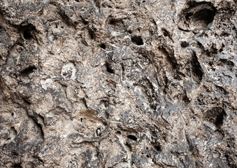 Closeup of brown porous stone textured wall. For background, product designs or skin