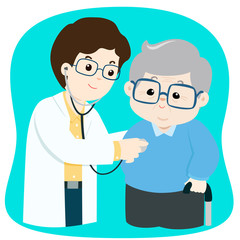 Elderly checkup with doctor cartoon vector.