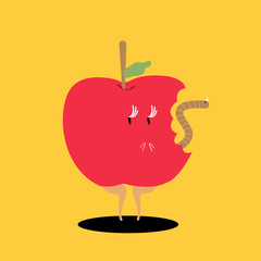 Obraz premium Bitten red apple cartoon character vector