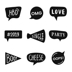 Word expressions set for party photo booth props vector - obrazy, fototapety, plakaty