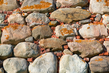 Part of the wall of the Spaso-Preobrazhensky Solovetsky Monastery. Solovetsky archipelago, White Sea, Russia