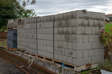 pallets of blocks for construction of the wall