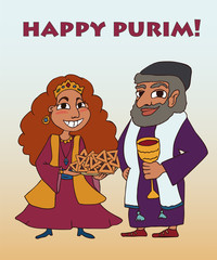 happy purim greetings cartoon