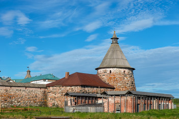 Spaso-Preobrazhensky Solovetsky Monastery in the summer from the Bay of well-being, Russia