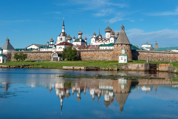 Spaso-Preobrazhensky Solovetsky Monastery in the summer from the Bay of well-being, Russia