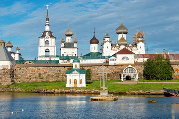 Spaso-Preobrazhensky Solovetsky Monastery in the summer from the Bay of well-being, Russia