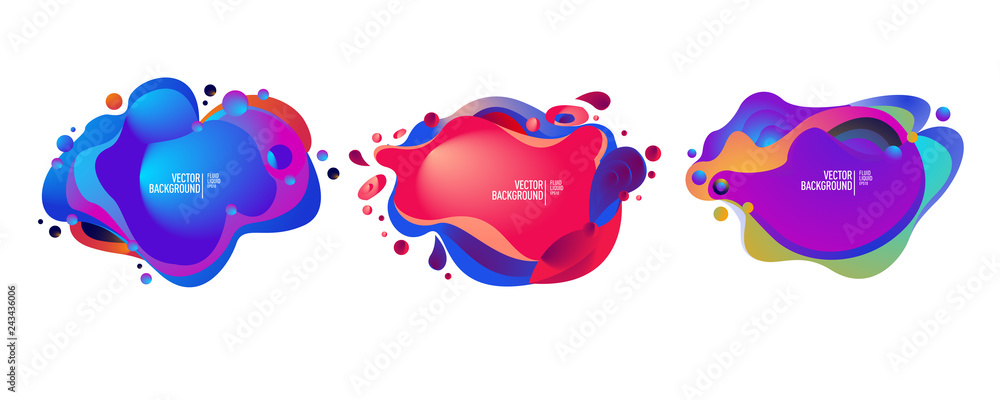 Poster Set of abstract modern graphic elements. Dynamical colored forms and line. Gradient abstract banners with flowing liquid shapes. Template for the design of a logo, flyer or presentation. Vector.