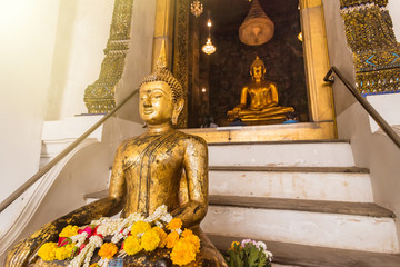 Golden Buddha Statue of Wat Suthat Devaravaram temple landmark of Bangkok, Thailand