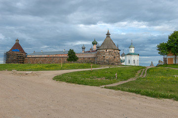 Northern fortress moat and the Spaso-Preobrazhensky Solovetsky Monastery. Solovetsky Islands, Arkhangelsk Region, White Sea, Russia