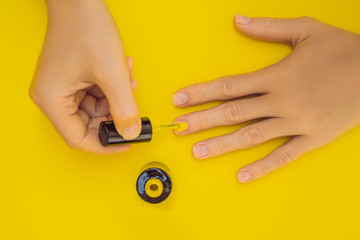 Woman Hands Care. Top View Of Beautiful Smooth Woman's Hands With Professional Nail Care Tools For...