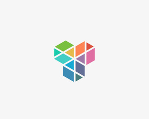 Abstract cube hexagon construction logo design. Geometric vector logo