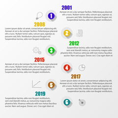 Vector timeline infographic company template with flat icons