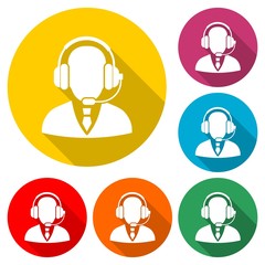 Headset icon, Headphone logo, color set  with long shadow