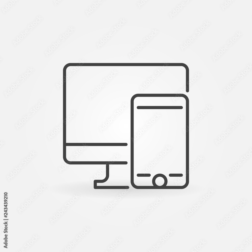 Poster mobile phone with pc outline icon. vector smartphone with computer concept symbol in thin line style