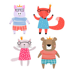Pig, Fox, Bear and Cat Characters